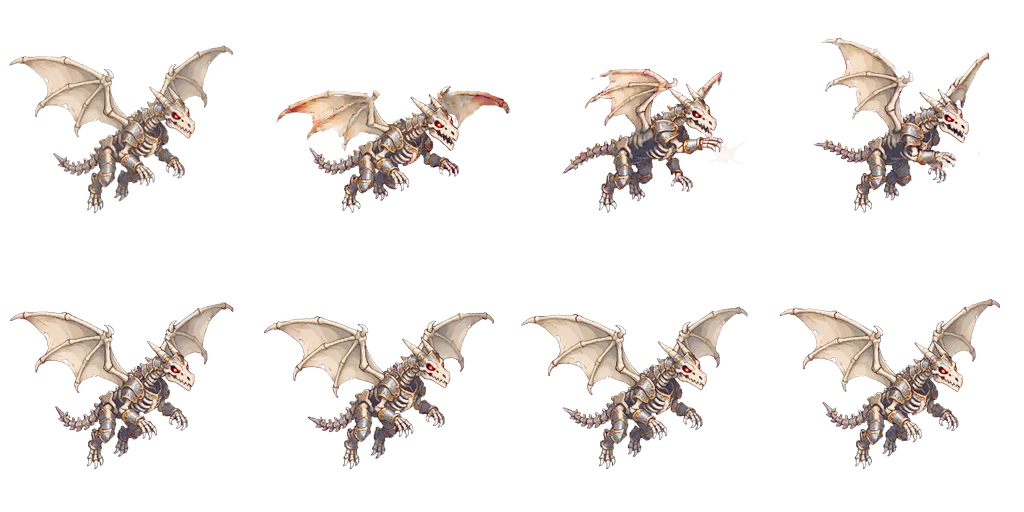 A 4×2 attack sprite sheet exported from FrameSprite (used throughout this guide)